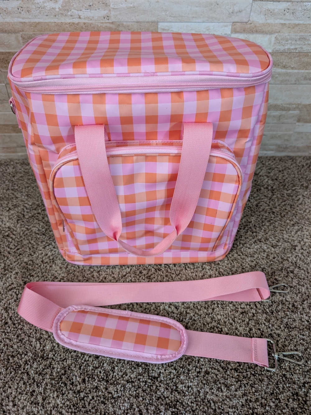 Pink Lily Pink & Orange Gingham Travel Cooler Tote